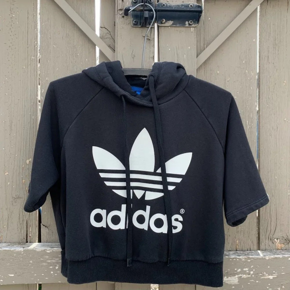 ADIDAS CROP TOP HOODIE WITH STRINGS MEDIUM - Picture 1 of 5